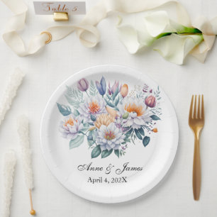 Assiettes En Carton Fleurs blanches personnalisées