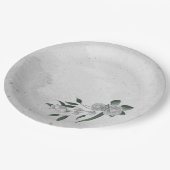 Assiettes En Carton fleurs blanches romantiques & feuilles vertes  (Angle)