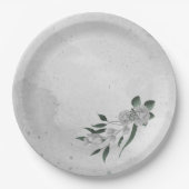 Assiettes En Carton fleurs blanches romantiques & feuilles vertes  (Devant)