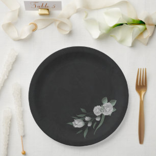 Assiettes En Carton fleurs blanches romantiques & feuilles verts