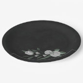 Assiettes En Carton fleurs blanches romantiques & feuilles verts (Angle)