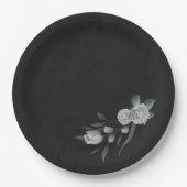 Assiettes En Carton fleurs blanches romantiques & feuilles verts (Devant)