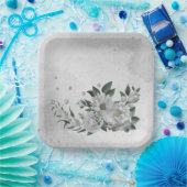 Assiettes En Carton fleurs blanches romantiques & feuilles verts (Fête)