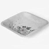 Assiettes En Carton fleurs blanches romantiques & feuilles verts (Angulaire)