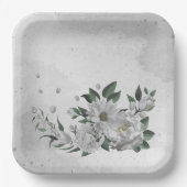 Assiettes En Carton fleurs blanches romantiques & feuilles verts (Recto)