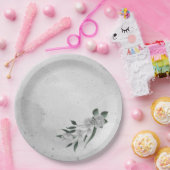 Assiettes En Carton fleurs blanches romantiques & feuilles verts (Fête)