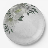 Assiettes En Carton fleurs blanches romantiques & feuilles verts (Devant)