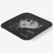 Assiettes En Carton fleurs blanches romantiques & feuilles verts noir (Angulaire)