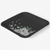 Assiettes En Carton fleurs blanches romantiques & feuilles verts noir (Angulaire)