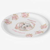 Assiettes En Carton Fleurs blanches roses jolies éléphantes Fille d'an (Angle)