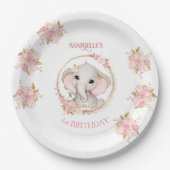 Assiettes En Carton Fleurs blanches roses jolies éléphantes Fille d'an (Devant)