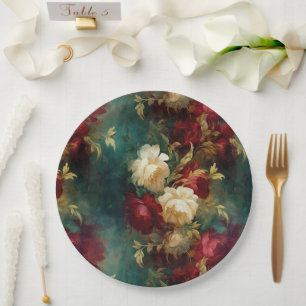 Assiettes En Carton Fleurs blanches rouges romantiques Mariage floral