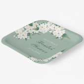 Assiettes En Carton Fleurs blanches sur Fête des mariées Motif verte (Angulaire)