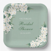 Assiettes En Carton Fleurs blanches sur Fête des mariées Motif verte (Recto)