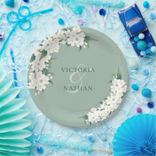 Assiettes En Carton Fleurs blanches sur Mariage Motif de la Chinoiseri (Fête)
