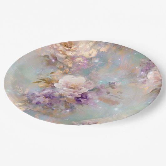 Assiettes En Carton Fleurs blanches violettes d'or féminin (Angle)