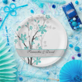 Assiettes En Carton fleurs bleu aqua moderne sur mariage de branche (Fête)