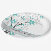 Assiettes En Carton fleurs bleu aqua moderne sur mariage de branche (Angle)