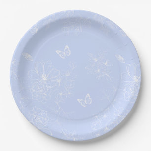 Assiettes En Carton Fleurs bleu clair Motif, Floral, Minimaliste