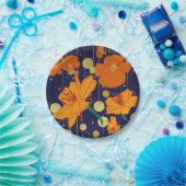 ASSIETTES EN CARTON FLEURS BLEU FONCÉ ET ORANGE (Fête)