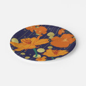ASSIETTES EN CARTON FLEURS BLEU FONCÉ ET ORANGE (Angle)