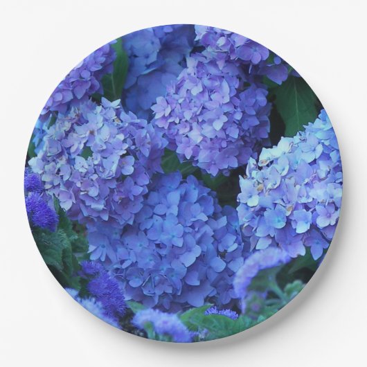 Assiettes En Carton Fleurs bleu Hydrangea Floral (Devant)