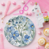 Assiettes En Carton Fleurs Bleues Blancs Aquarelle Chic (Fête)
