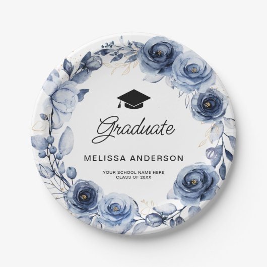 Assiettes En Carton Fleurs bleues de la marine (Devant)