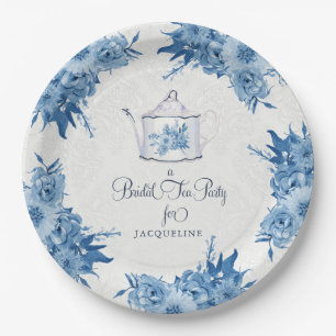 Assiettes En Carton Fleurs bleues de la marine du Tea Party Fête de l'