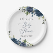 Assiettes En Carton Fleurs bleues de la Marine, Verdure, Boho, Baby sh (Devant)