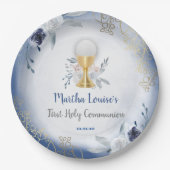 Assiettes En Carton Fleurs bleues de la première sainte communion (Devant)
