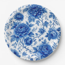 Fleurs bleues délavées Roses Pivoines Bleu de coba