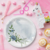 Assiettes En Carton fleurs bleues et blanches botaniques (Fête)
