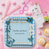 Assiettes En Carton Fleurs bleues et papillons (Fête)