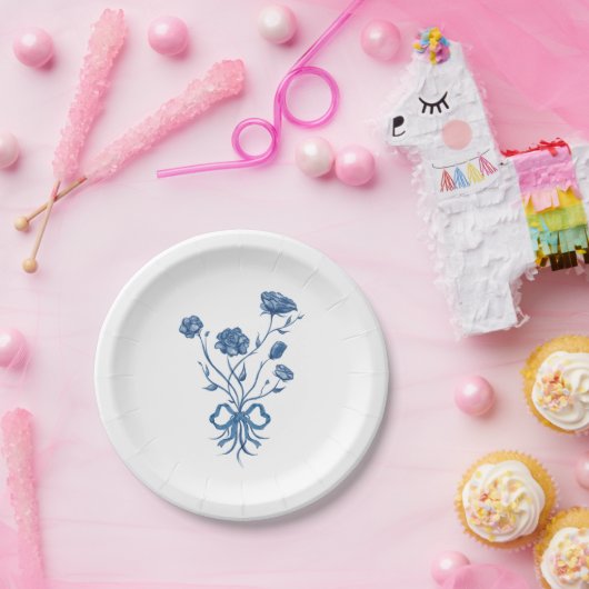 Assiettes En Carton Fleurs Bleues Et Plaques Papier Bow (Fête)