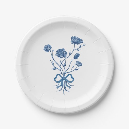 Assiettes En Carton Fleurs Bleues Et Plaques Papier Bow (Devant)
