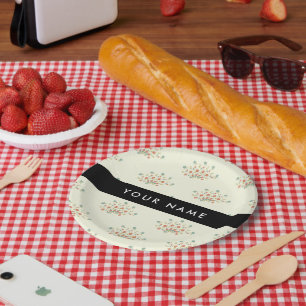 Assiettes En Carton Fleurs bleues et rouges, noires, votre nom