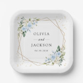 Assiettes En Carton Fleurs bleues, Fleurs blanches, Verdure, Mariage (Recto)