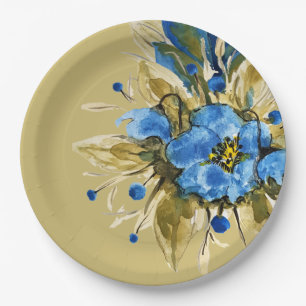 Assiettes En Carton Fleurs bleues florales modernes de campagne