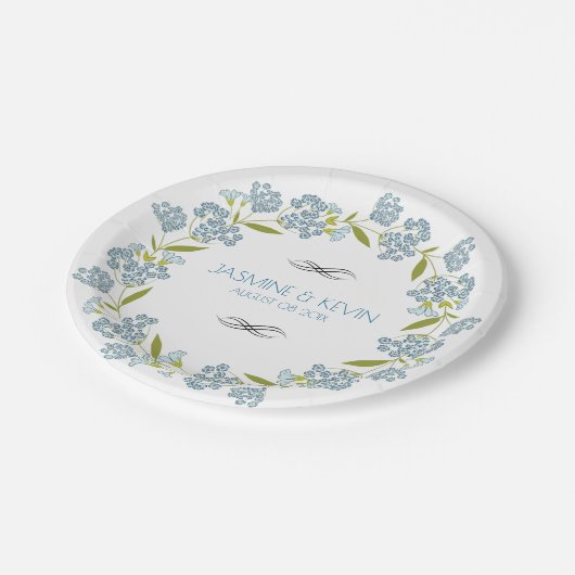 Assiettes En Carton Fleurs bleues mignonnes Mariage Wreath (Angle)