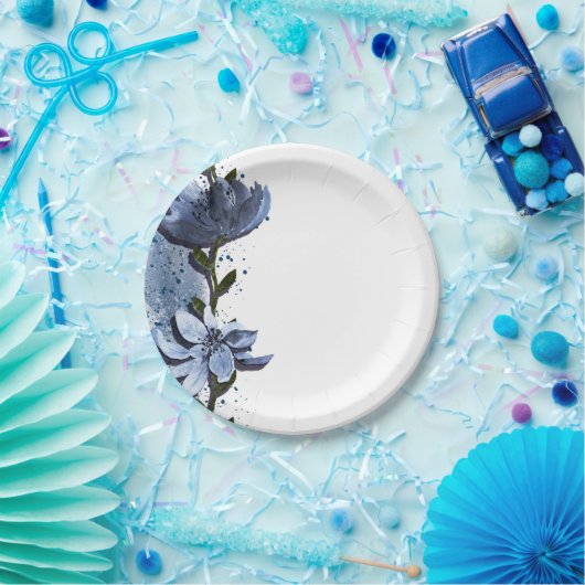 Assiettes En Carton Fleurs Bleues Modernes Mariage Aquarelle Florale (Fête)
