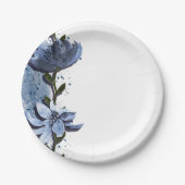 Assiettes En Carton Fleurs Bleues Modernes Mariage Aquarelle Florale (Devant)