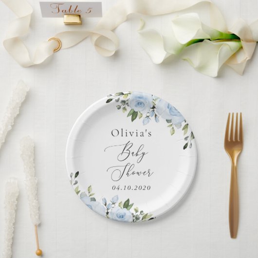 Assiettes En Carton Fleurs bleues poussiéreuses, Verdure, Boho, Baby s (Mariage)