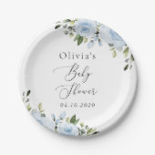 Assiettes En Carton Fleurs bleues poussiéreuses, Verdure, Boho, Baby s (Devant)