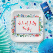 Assiettes En Carton Fleurs Bleues Rouge 4 juillet Parti Patriotique (Fête)
