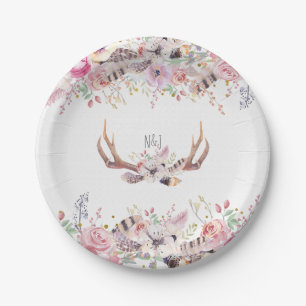 Assiettes En Carton Fleurs & bois de cerf Mariage rustique Evénement