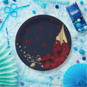 Assiettes En Carton fleurs bordeaux or bleu marine feuille (Fête)