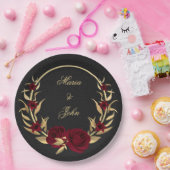 Assiettes En Carton fleurs bordeaux or feuille couronne noir (Fête)