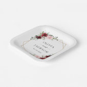 Assiettes En Carton Fleurs Bourgogne, Fleurs roses, Verdure, Mariage (Angulaire)