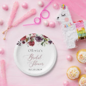 Assiettes En Carton Fleurs Bourgognes, Fleurs Roses, Fête des mariées (Fête)